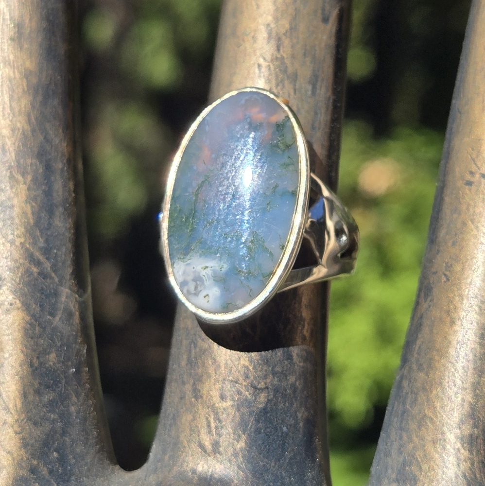 HOST PICK! 🎉🎊 Moss Agate & Topaz Natural Gemstone Sterling Ring Sz8 - Picture 4 of 11